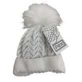Pex Pex Knit White Hat With Faux Fur Pom - 6-12M