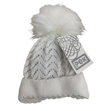 Pex Pex Knit White Hat With Faux Fur Pom - 6-12M
