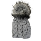 Pex Pex Knit Grey Hat With Faux Fur Pom - AGE 1-2