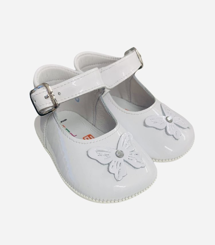 Andanines Andanines White Patent Butterfly Pram Shoe - 221033