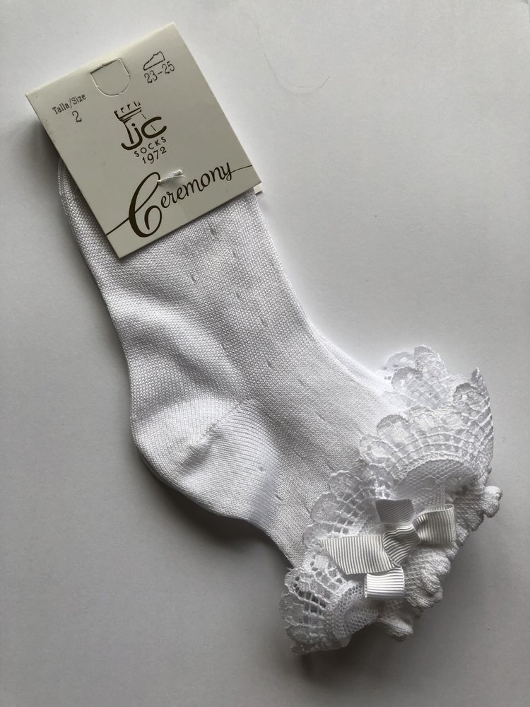 JC Socks JC 32626 White Open Weave Ankle Sock Lace Ruffle
