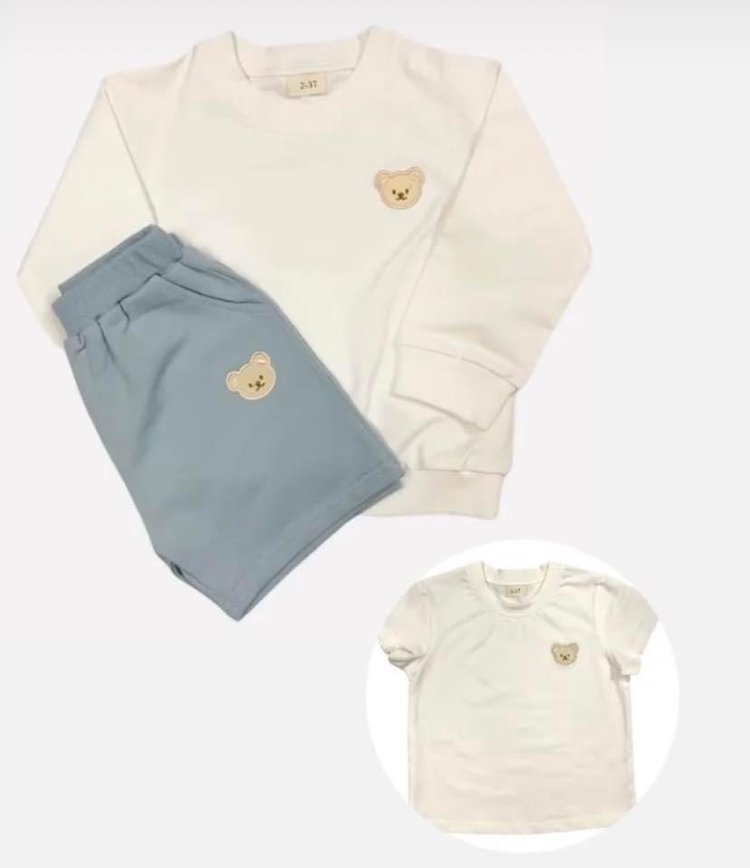 Little Lads & Ladies Little Lads White Crew Neck T shirt with bear logo