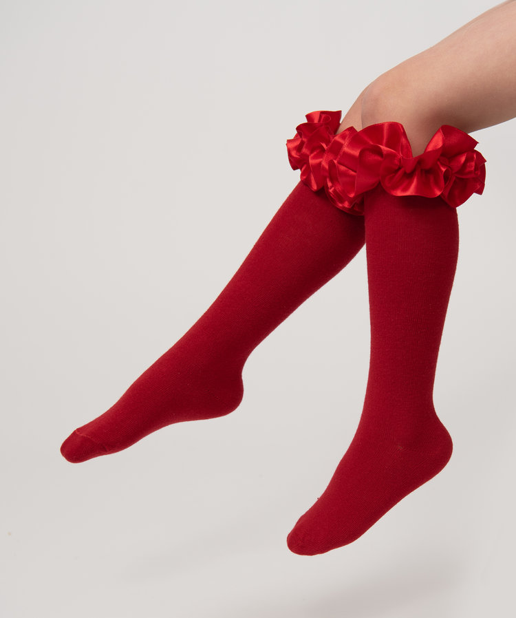 Caramelo AW22 Ruffle Ribbon Knee High Socks - 044918