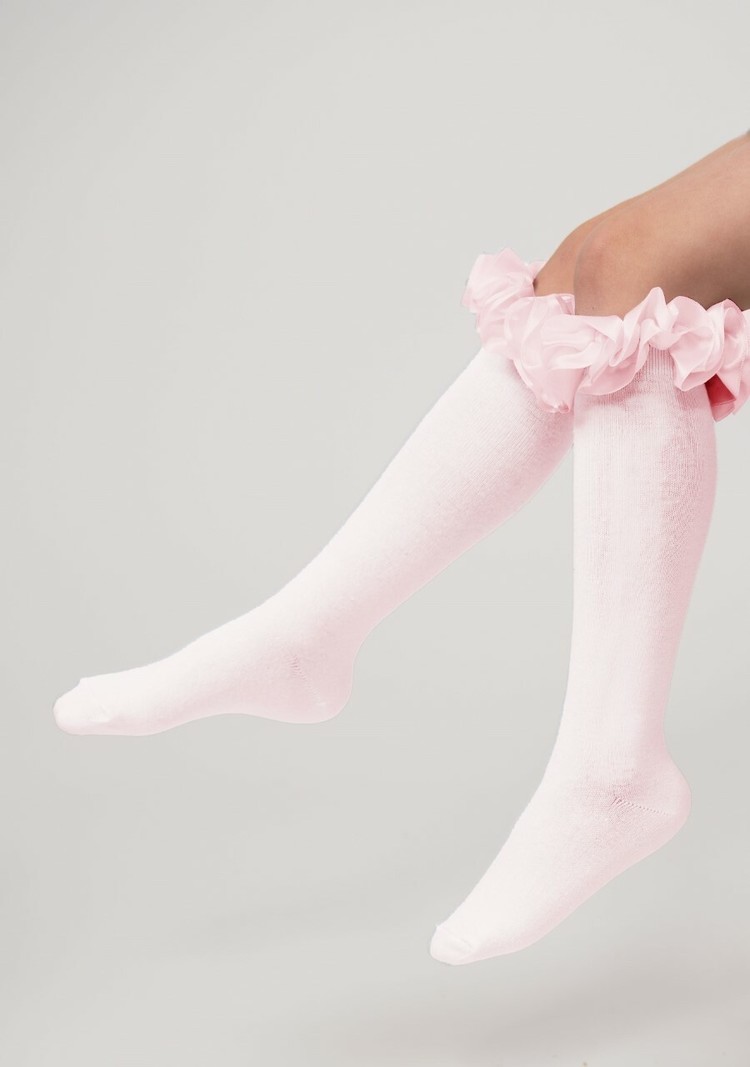 Caramelo AW22 Ruffle Ribbon Knee High Socks - 044918