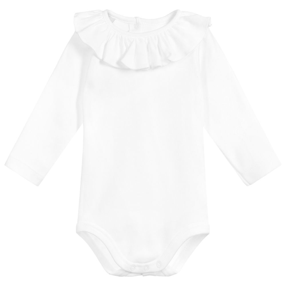 babylclub Disco frill top （White） Breathtaking White Broderie Ruffled Bardot Crop Top – Club L