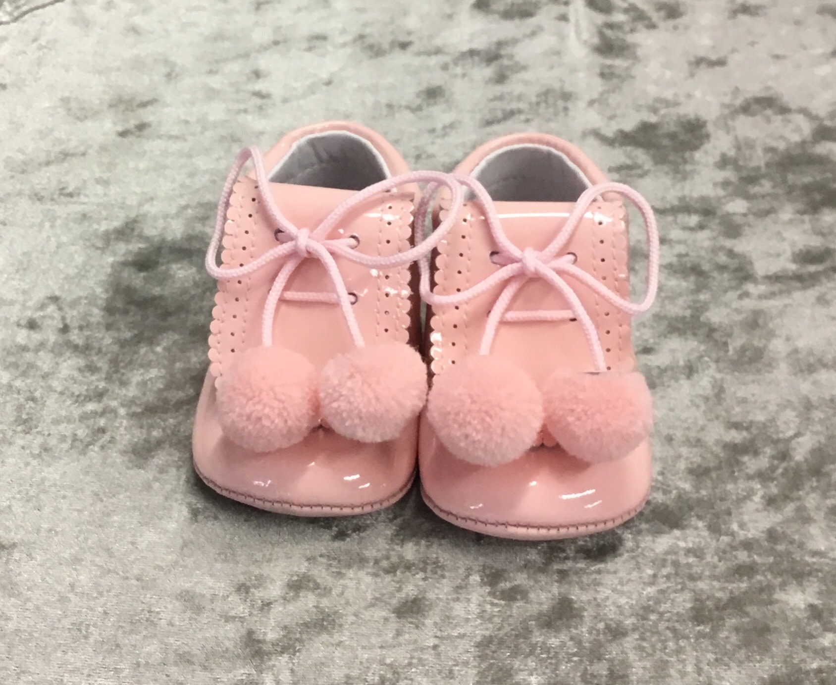 Pink Patent Pram Boot with Pom Laces SIZE 17 - Bubbles Childrenswear