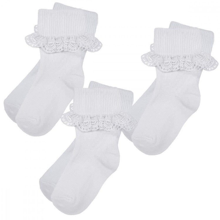 Pex Pex Girls 3pr Pack White Frilly Socks