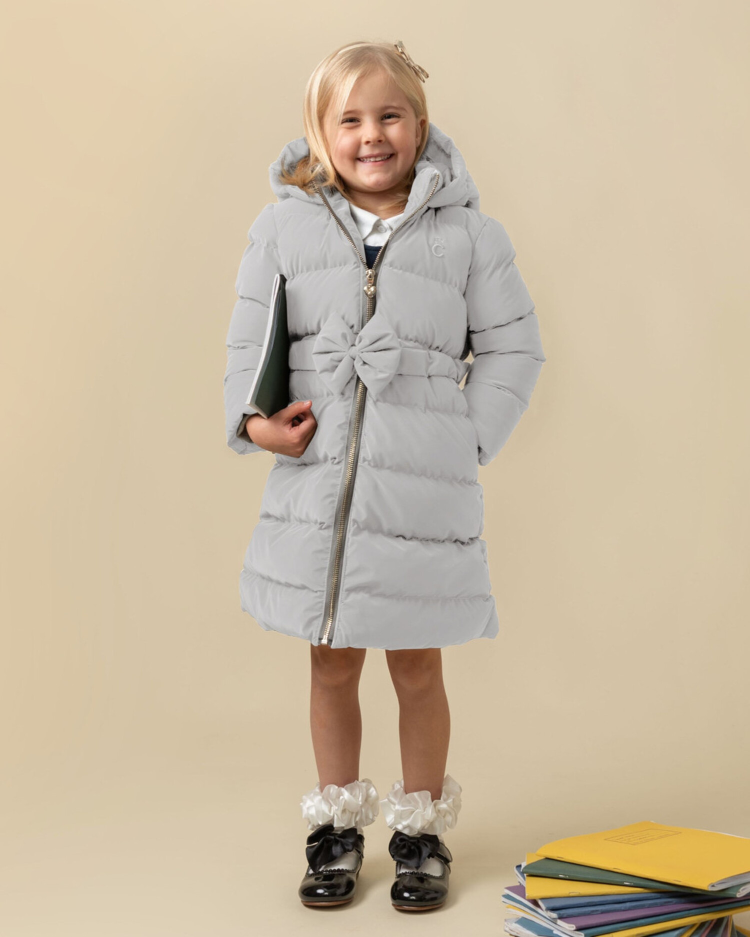Caramelo AW23 Bow Puffer Jacket 262344 Bubbles Childrenswear