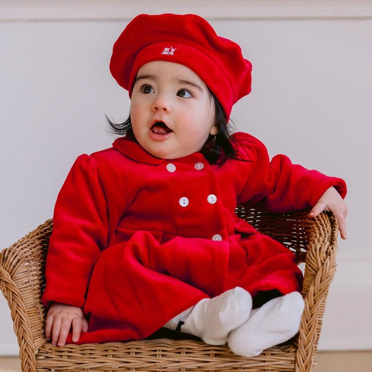Emile et Rose Emile et Rose AW23 Rosanna Velour Coat & Beret Set - 3 MONTHS