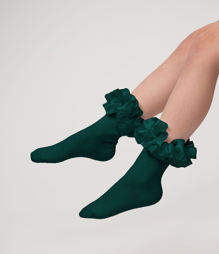 Caramelo BTS25 Ruffle Ribbon Ankle Socks - 049 - Bottle Green