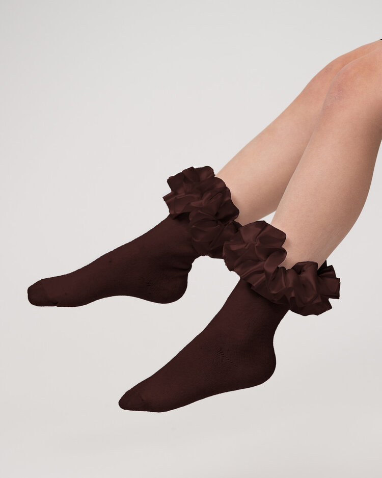 Caramelo BTS25 Ruffle Ribbon Ankle Socks - 049 - Brown