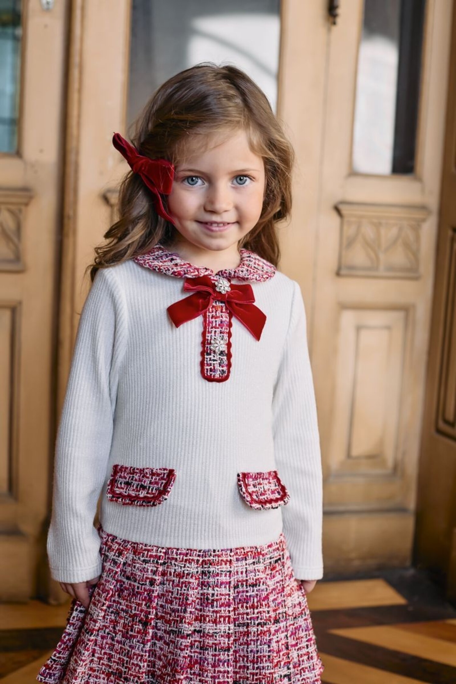 patachou red tweed dress Patachou - Girls Red Viscose Tweed Dress