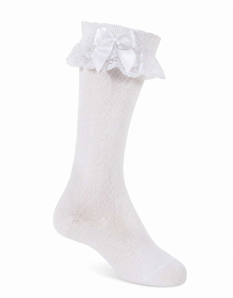 JC Socks JC Socks 56300 White Lace Frill Sock With Bow