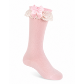 JC Socks JC Socks 56300 Pink Lace Frill Sock With Bow