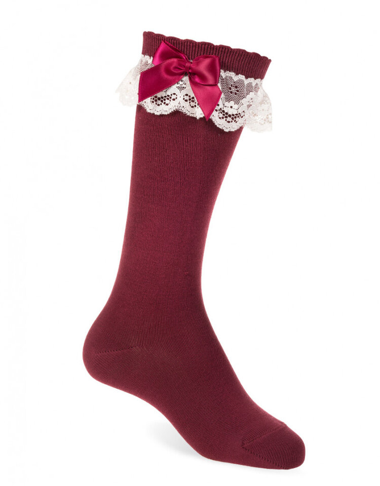 JC Socks JC 56300 Red Lace Frill Sock With Bow