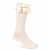 JC Socks JC 56300 Cream Lace Frill Sock With Bow