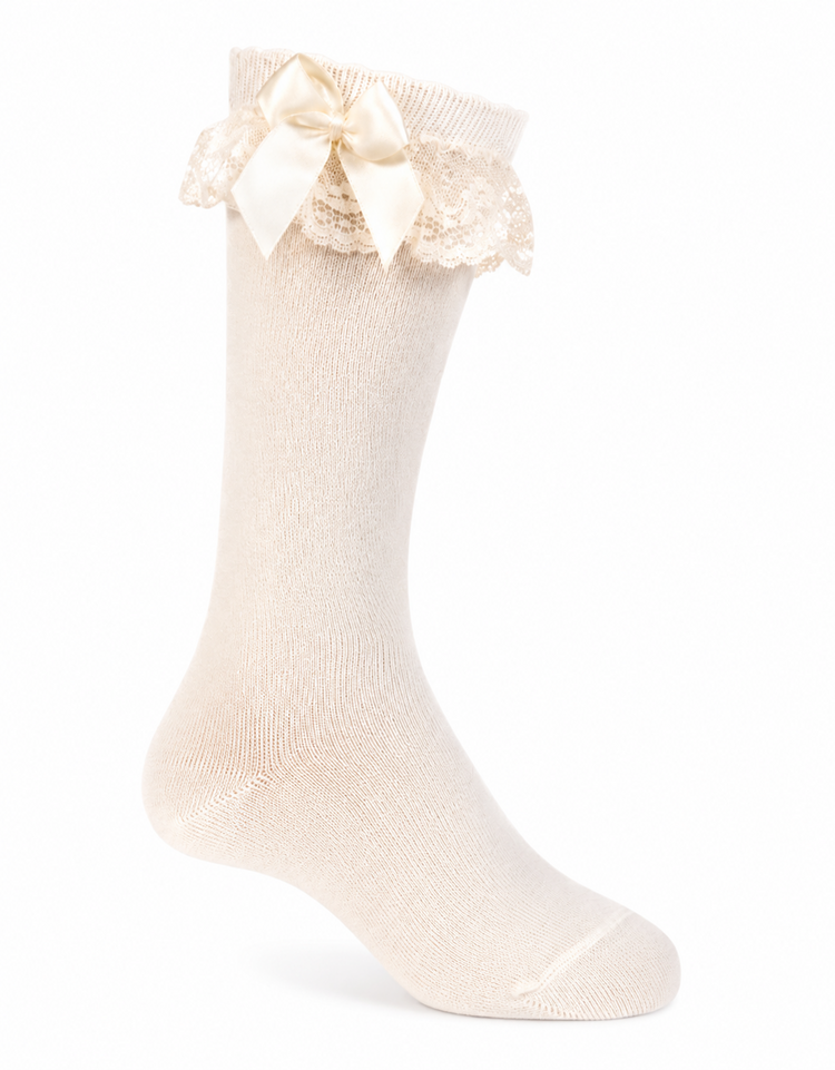 JC Socks JC 56300 Cream Lace Frill Sock With Bow