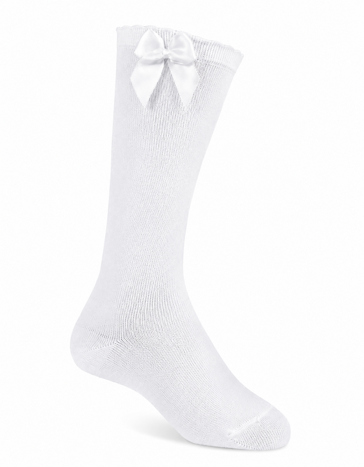 JC Socks White Knee High Socks with Bow 55000