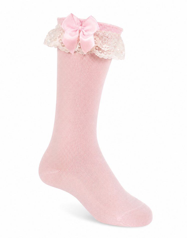 JC Socks JC Pink Sock With White Lace Frill