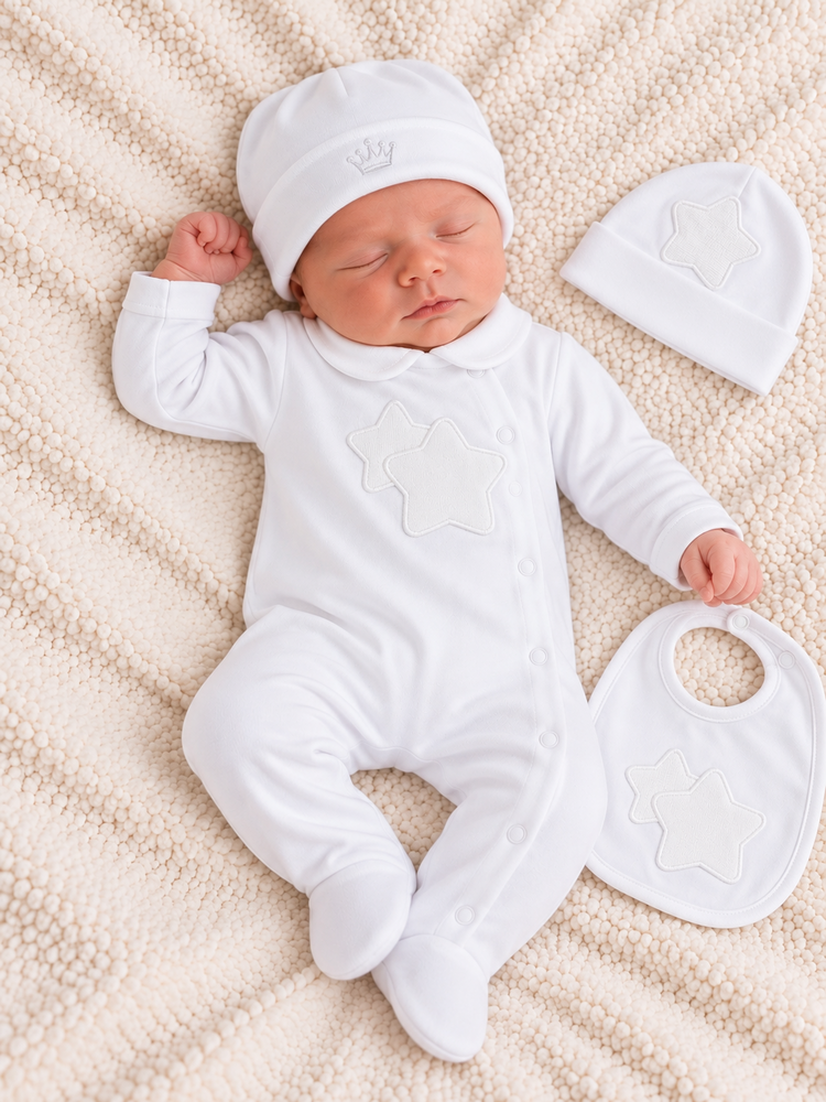 Little Lads & Ladies Little Lads & Ladies Double Star White Baby Set - LL01