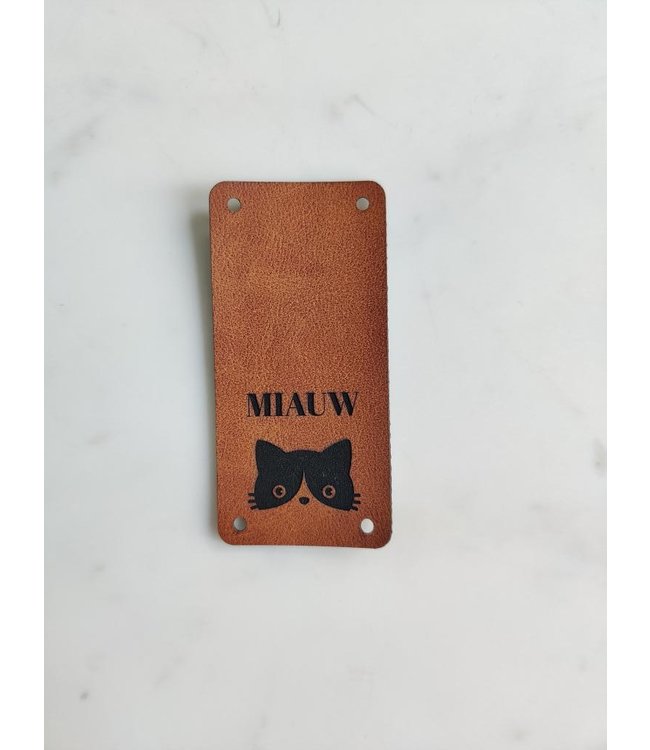 Label PU - Miauw 4 x 8 cm - wasbaar