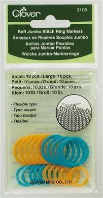 Clover Stitch Marker Rings, Pink and Blue, Small and Large, 20 per Pack