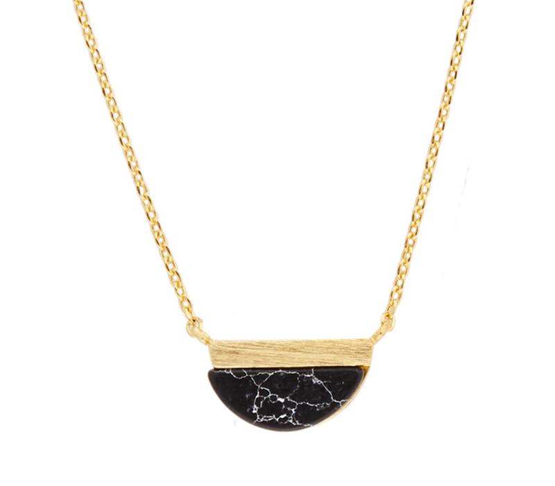 Galaxy Goldplated Necklace Moon B Black Howlite