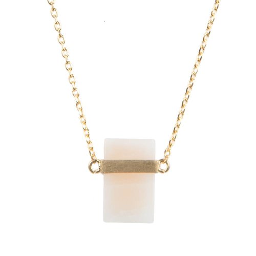 Galaxy Goldplated Ketting Pastel Rose Quartz Rectangle 