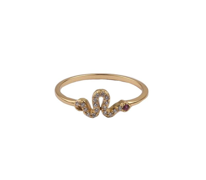 Bliss Goldplated Ring Slang Roze Transparant