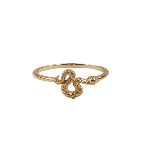 Bliss Goldplated Ring Slang Groene Ogen 