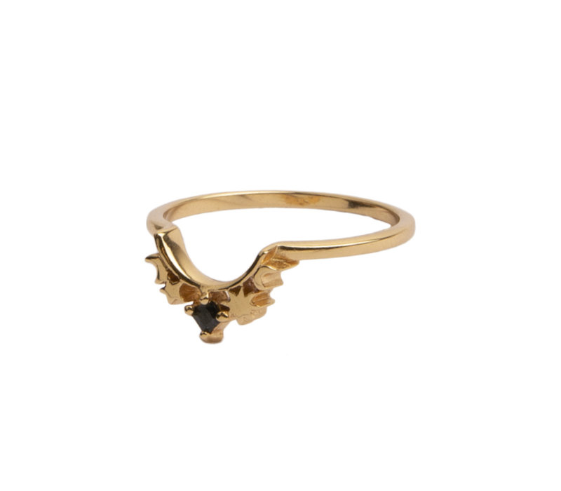 Magique Goldplated Ring Kroon Ster Zwart