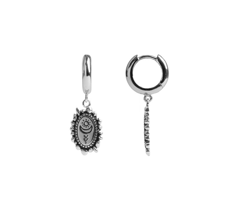 Charm Silverplated Oorbel Zon Maan Ovaal