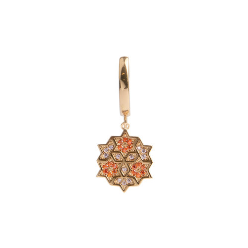 Bold Goldplated Earring Graphic Starry Circle Orange Pink 
