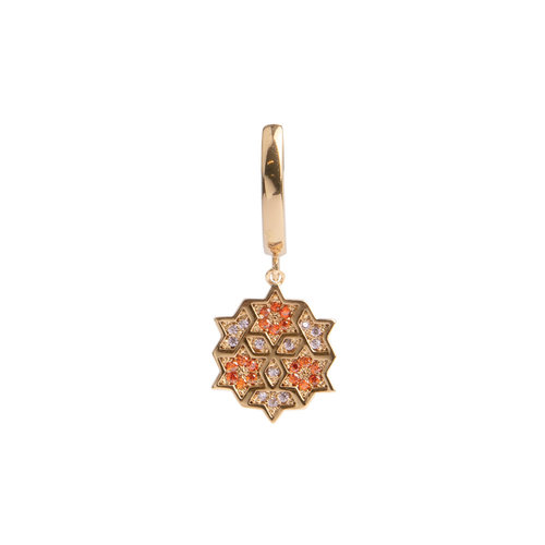 Bold Goldplated Oorbel Grafisch Ster Cirkel Oranje Roze 