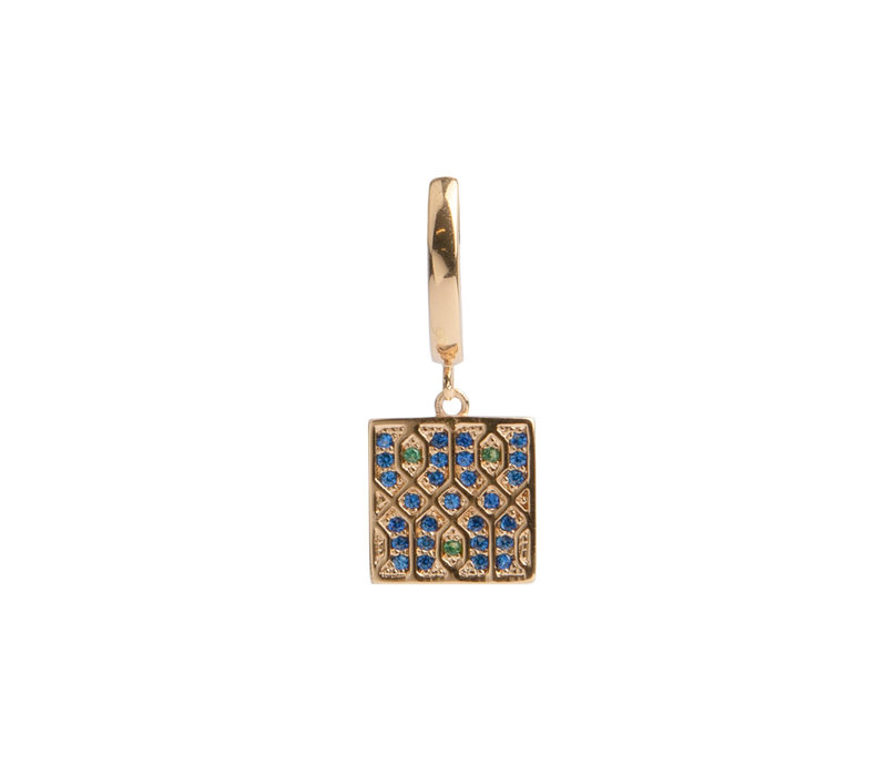 Bold Goldplated Earring Graphic Square Green Blue