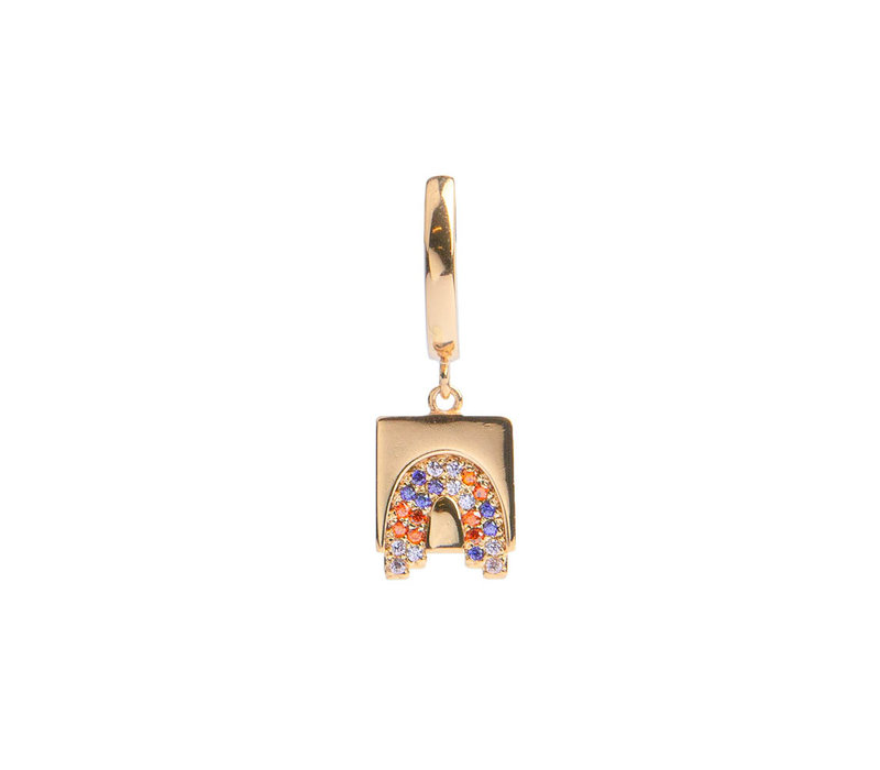 Bold Goldplated Earring Rainbow Square Multi Color