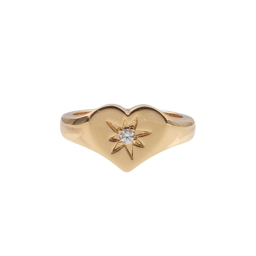 Chérie Goldplated Ring Signet Heart Clear 