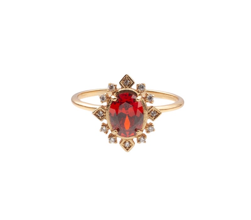 Chérie Goldplated Ring Ovaal Rood Transparant