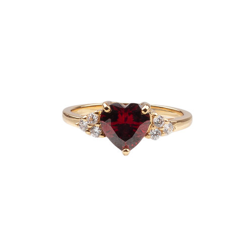 Chérie Goldplated Ring Heart Dark Red Clear 