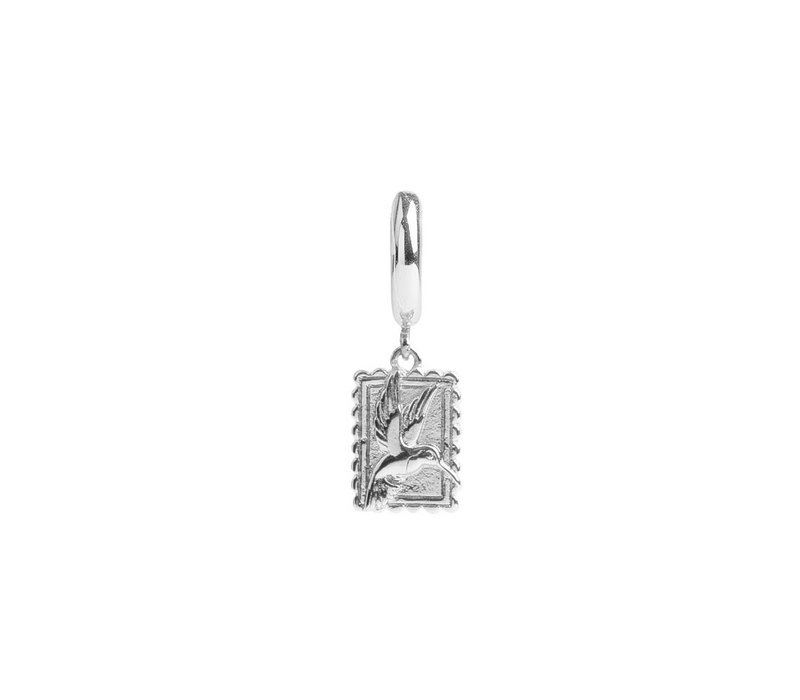 Charm Silverplated Earring Hummingbird Rectangle