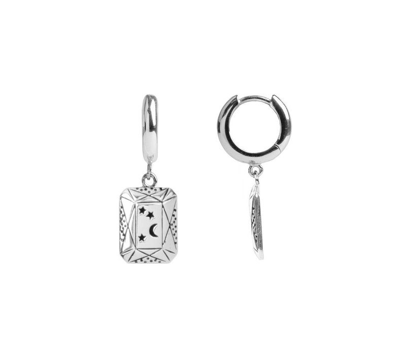 Charm Silverplated Oorbel Maan Sterren Rechthoek