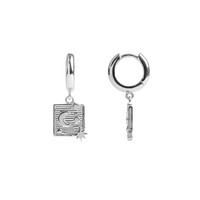 Charm Silverplated Oorbel Maan Sterren Vierkant