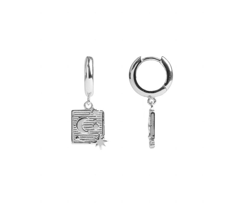 Charm Silverplated Earring Moon Stars Square