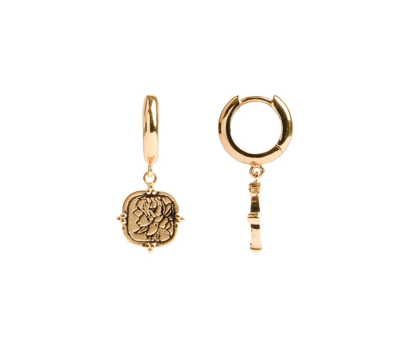 Charm Goldplated Earring Peony Square