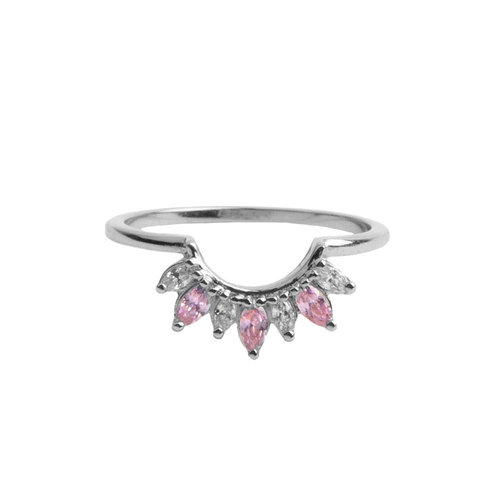 Magique Silverplated Ring Kroon Roze Transparant 