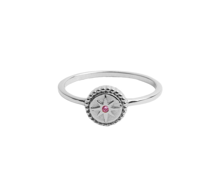 Magique Silverplated Ring Coin Starburst Pink