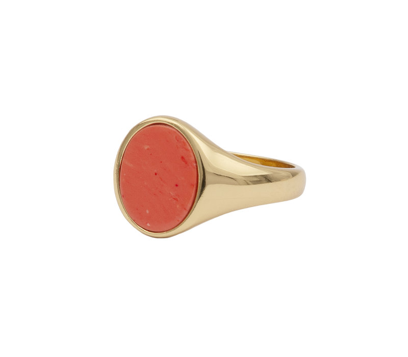 Chérie Goldplated Ring Signet Oval Coral