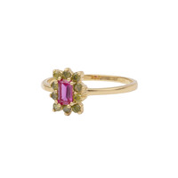 Chérie Goldplated Ring Rechthoek Bloem Roze Groen