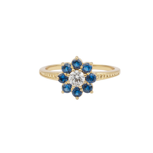 Chérie Goldplated Ring Bloem Blauw transparant 