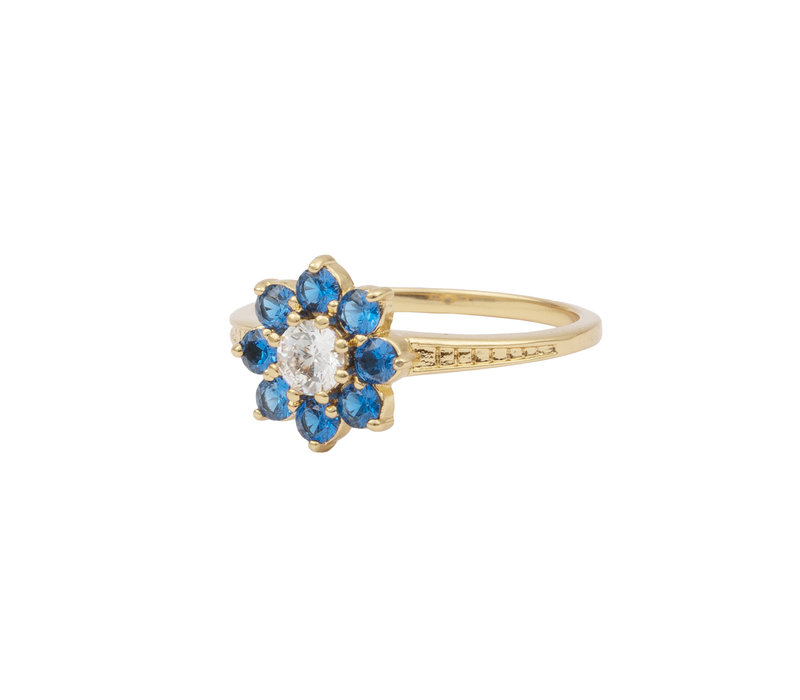 Chérie Goldplated Ring Bloem Blauw transparant